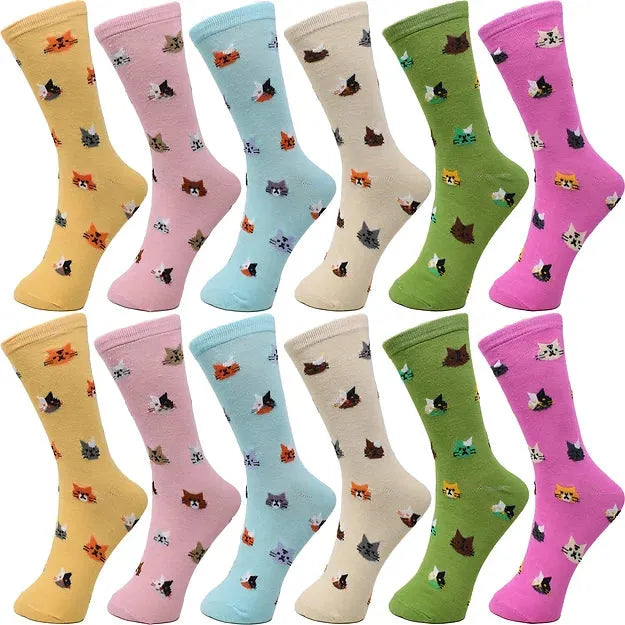 30-Pairs Women's Fun Patterned Cotton-Blend Crew Socks Assorted Pairs - PremiumBrandGoods