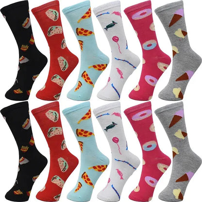 30-Pairs Women's Fun Patterned Cotton-Blend Crew Socks Assorted Pairs - PremiumBrandGoods