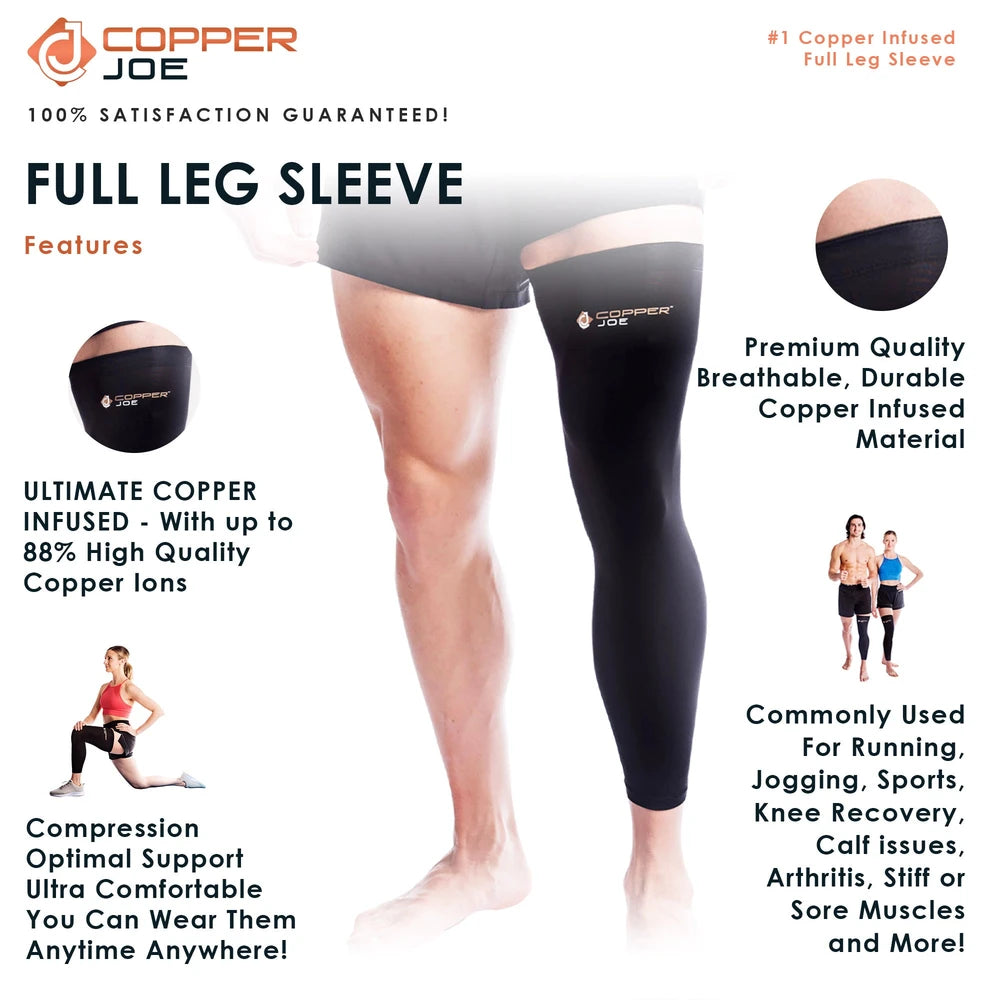 Copper Joe Full Leg Compression Sleeve 2 Pack – Copper Infused