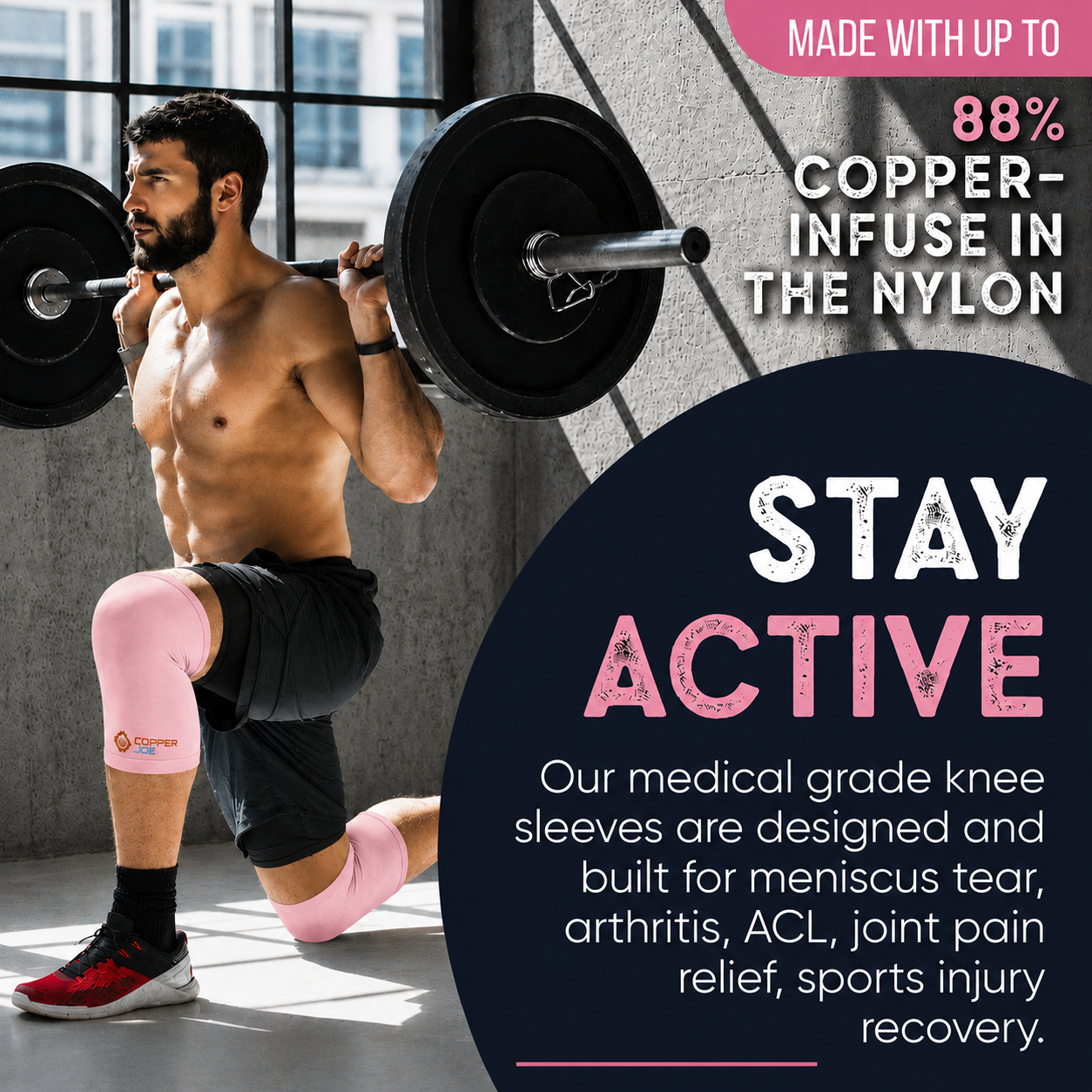Copper Joe Knee Compression Sleeve 2 Pack – Pink Pair