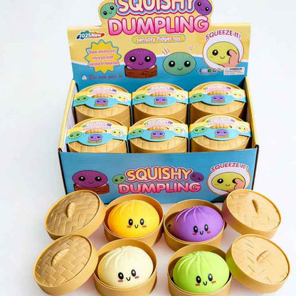(Draft) Squishy Dumpling Stress Relief Toy - Slow Rise Squishy, Sensory Fidget, Mystery Box with Bamboo Basket