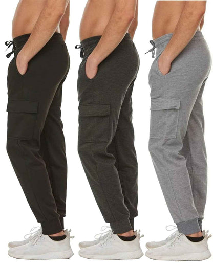 Men Fleece-Lined Cargo Jogger Sweatpants FREE SHIPPING (Size: S-3XL) (3-Pack)