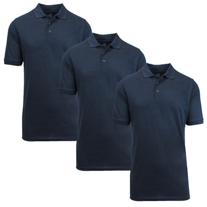 3 Pack - Men's Pique Polo Shirt - Uniform - Lounge- Casual
