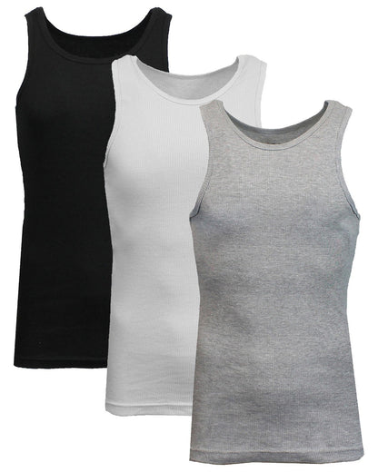 Men's 3 Pack Ribbed Tank Top Shirts Muscle Sleeveless Gym Beach Undershirt