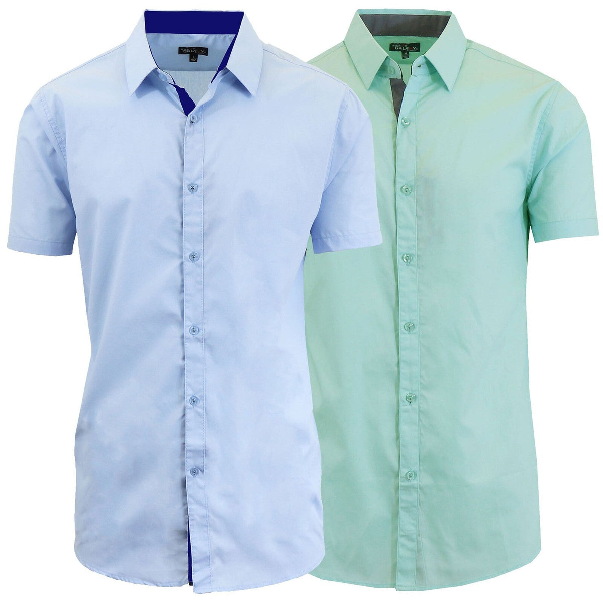 Men's Short Sleeve Dress Button Down Causal Shirt Fancy Solid Slim Fit 2 PACK NEW