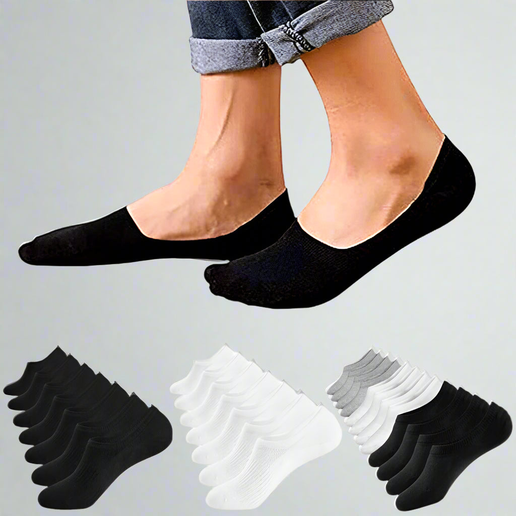 3-12 Pairs Mens No Show Invisible Nonslip Loafer Solid Boat Cotton Low Cut Socks - PremiumBrandGoods