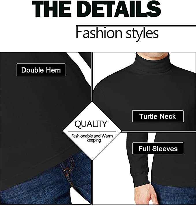 2-Pack Men's Long Sleeve Turtle Neck T-Shirt Tee Layer Cotton Blend Outerwear