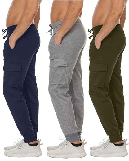 Men Fleece-Lined Cargo Jogger Sweatpants FREE SHIPPING (Size: S-3XL) (3-Pack)