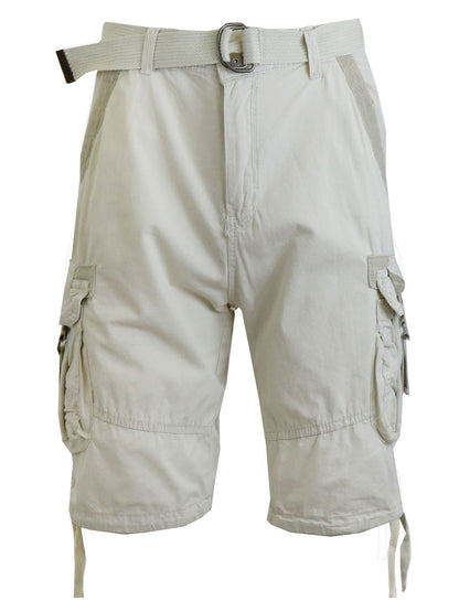 Men's Distressed Washed Cotton Cargo Shorts With Belt (Size 30-42) NEW