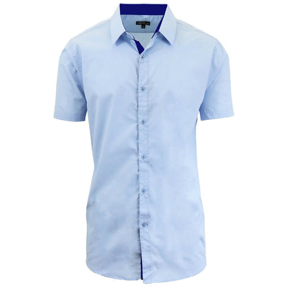 Men's Short Sleeve Solid Dress Shirt Slim Fit Button Down Casual (S-5XL)