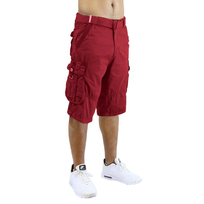 Men's Distressed Washed Cotton Cargo Shorts With Belt (Size 30-42) NEW