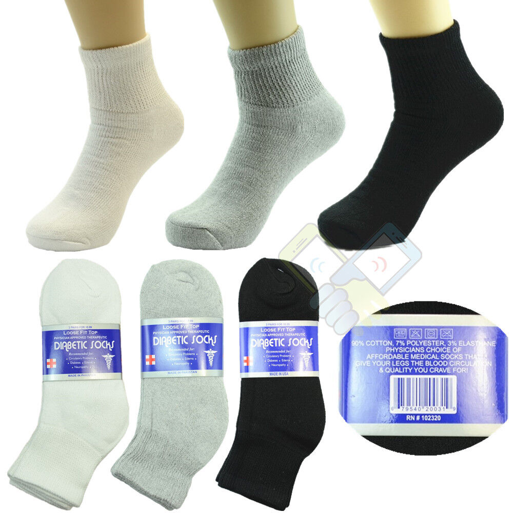 3,6 or 12 Pairs Diabetic Crew Circulatory Socks Health Women Cotton 9 10-15 - PremiumBrandGoods