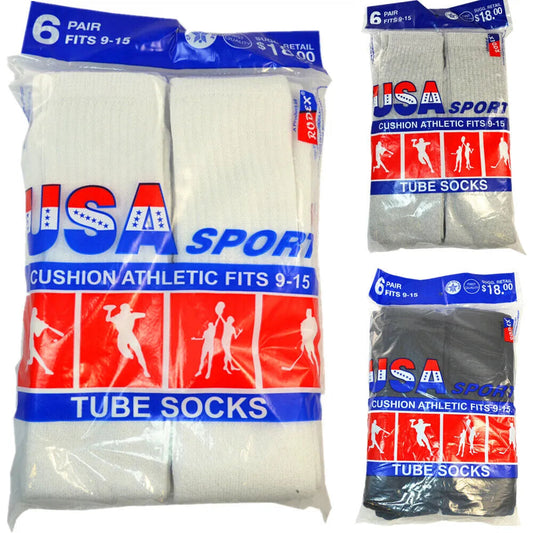 Men Athletic Socks Cotton Sports Solid Tube Socks sox Sizes 9-15 - PremiumBrandGoods