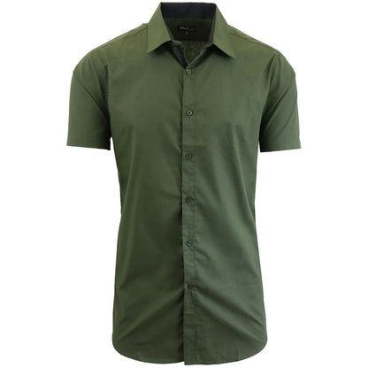 Men's Short Sleeve Solid Dress Shirt Slim Fit Button Down Casual (S-5XL)