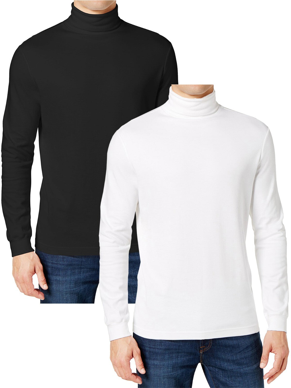2-Pack Men's Long Sleeve Turtle Neck T-Shirt Tee Layer Cotton Blend Outerwear