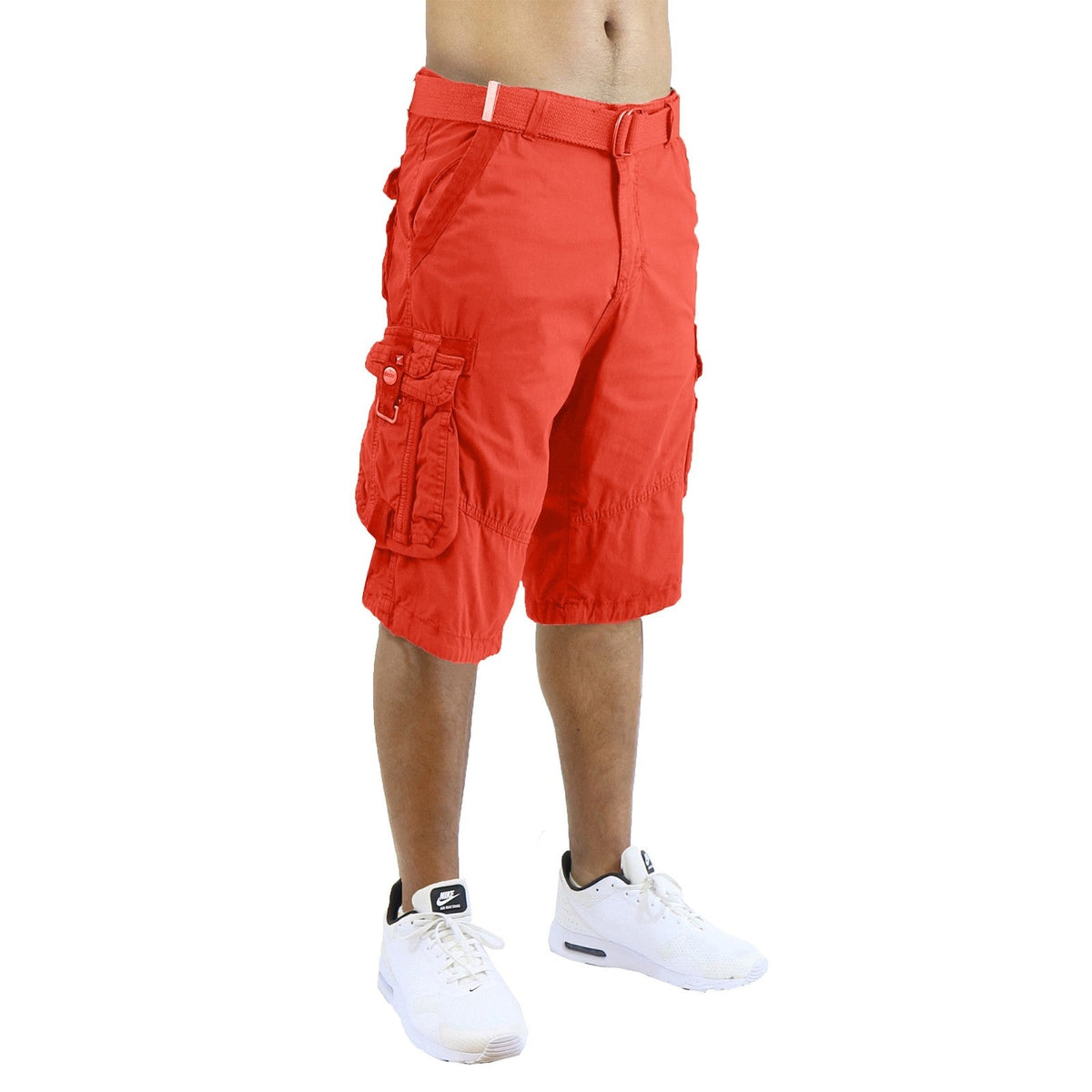 Men's Distressed Washed Cotton Cargo Shorts With Belt (Size 30-42) NEW