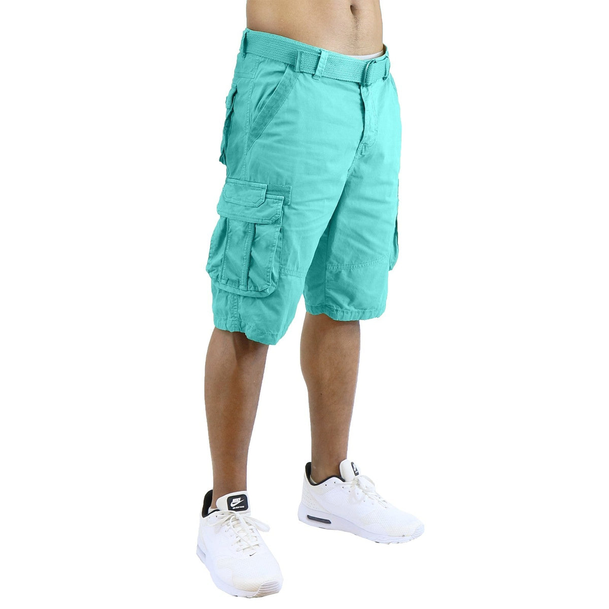 Men's Distressed Washed Cotton Cargo Shorts With Belt (Size 30-42) NEW