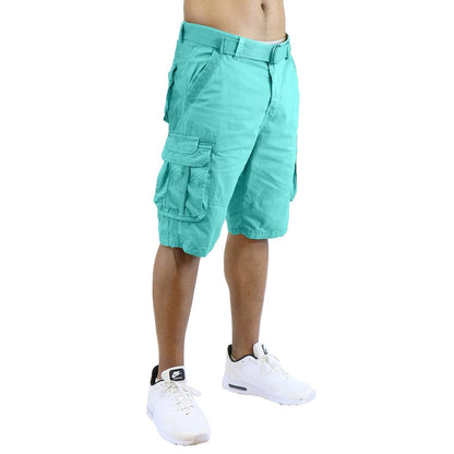 Men's Distressed Washed Cotton Cargo Shorts With Belt (Size 30-42) NEW