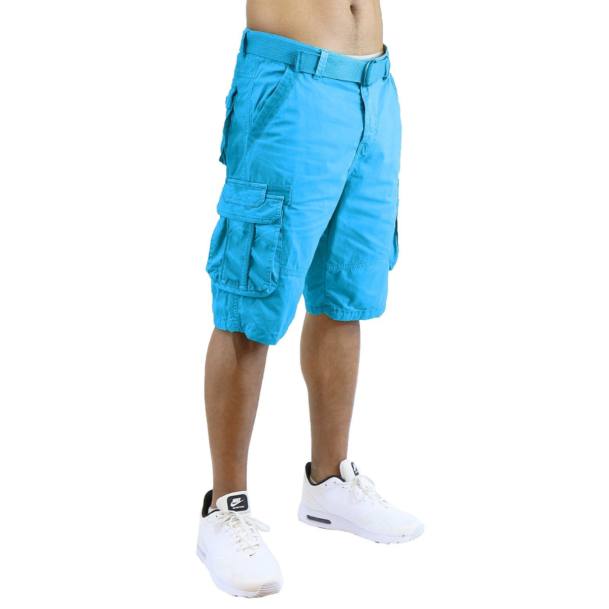 Men's Distressed Washed Cotton Cargo Shorts With Belt (Size 30-42) NEW
