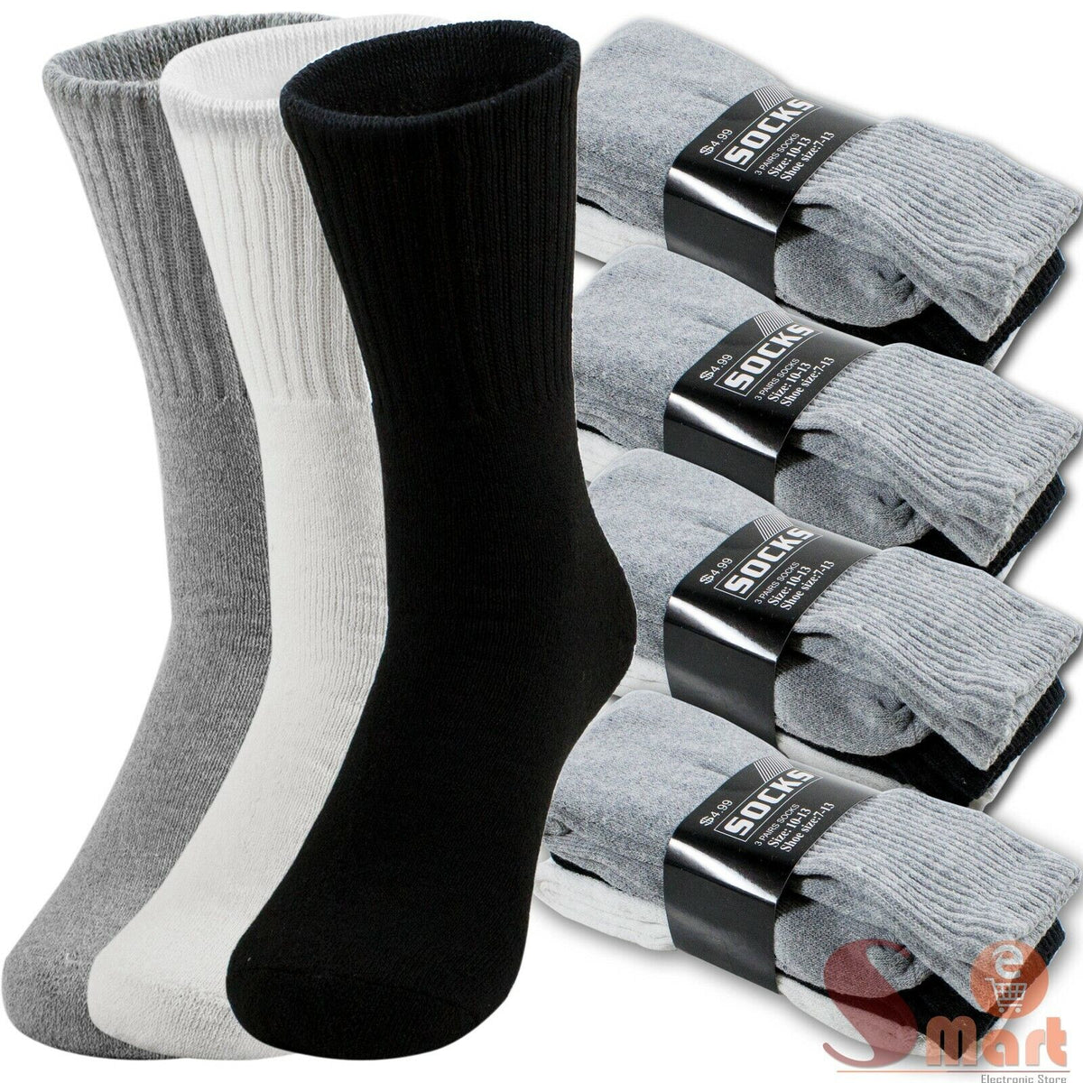 Lot 3-12 Pairs Mens Solid Sports Athletic Work Plain Crew Socks Size 9-11 10-13 - PremiumBrandGoods