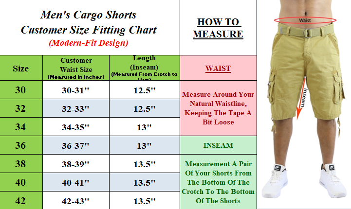 Men's Distressed Washed Cotton Cargo Shorts With Belt (Size 30-42) NEW