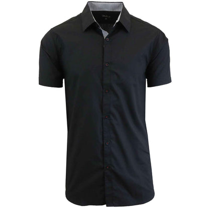 Mens Short Sleeve Solid Dress Shirt Slim Fit Button Down Casual NWT (S-5XL)