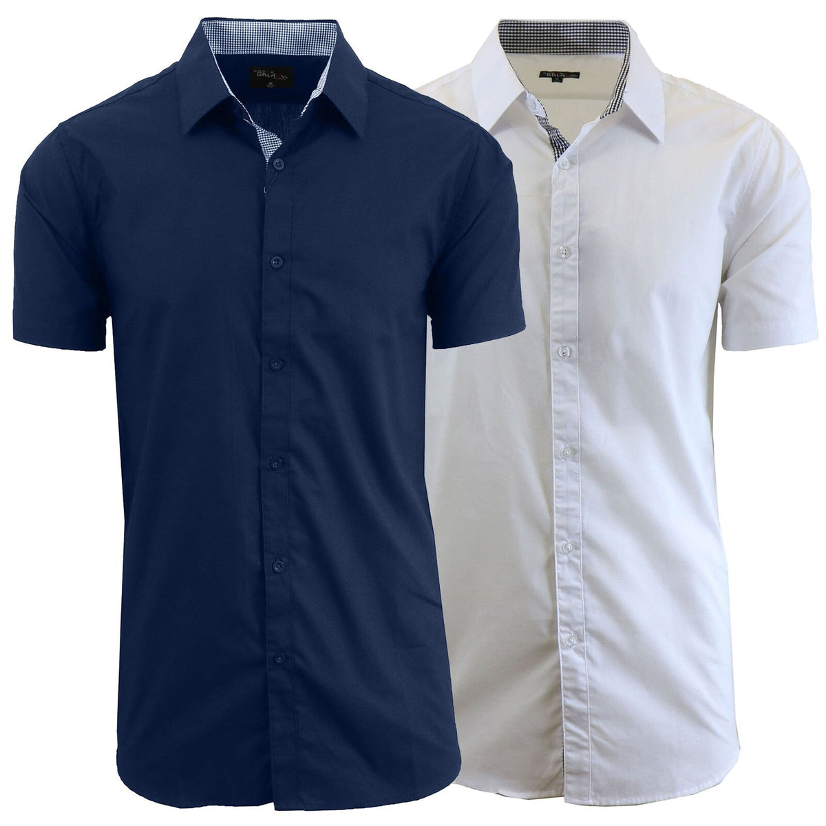 Men's Short Sleeve Dress Button Down Causal Shirt Fancy Solid Slim Fit 2 PACK NEW