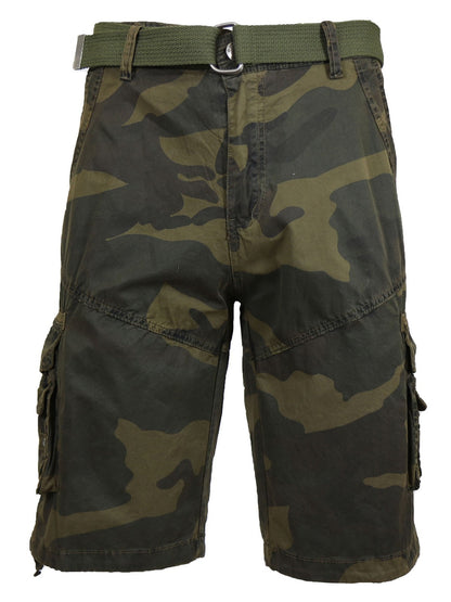 Men's Distressed Washed Cotton Cargo Shorts With Belt (Size 30-42) NEW