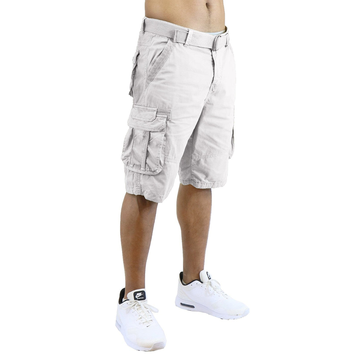Men's Distressed Washed Cotton Cargo Shorts With Belt (Size 30-42) NEW