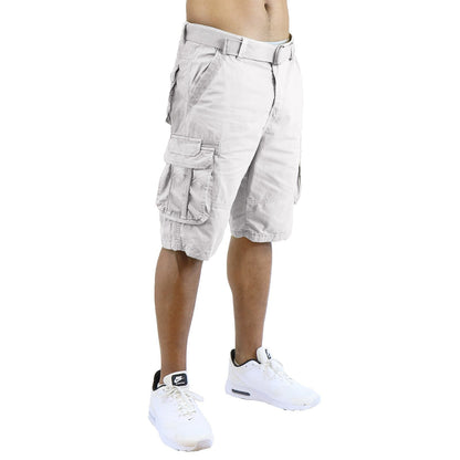Men's Distressed Washed Cotton Cargo Shorts With Belt (Size 30-42) NEW