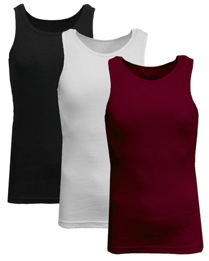 Men's 3 Pack Ribbed Tank Top Shirts Muscle Sleeveless Gym Beach Undershirt