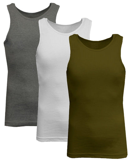Men's 3 Pack Ribbed Tank Top Shirts Muscle Sleeveless Gym Beach Undershirt