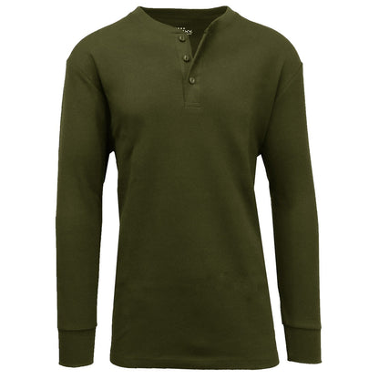 Men's Long Sleeve 3 Button Henley Waffle Knit Thermal Undershirt Tee