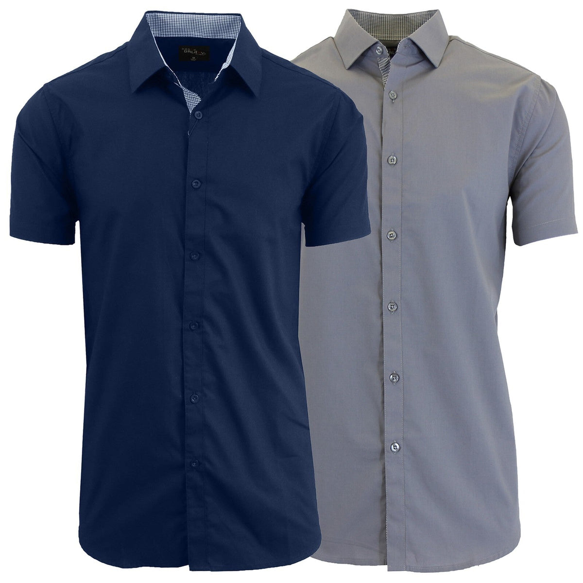 Men's Short Sleeve Dress Button Down Causal Shirt Fancy Solid Slim Fit 2 PACK NEW
