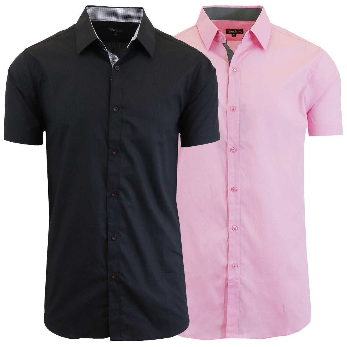 Men's Short Sleeve Dress Button Down Causal Shirt Fancy Solid Slim Fit 2 PACK NEW