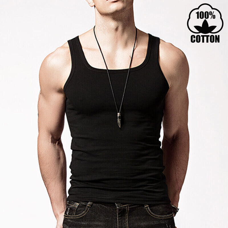 3 Packs Mens 100% Cotton Tank Top A-Shirt Wife Beater Undershirt Ribbed Black - PremiumBrandGoods