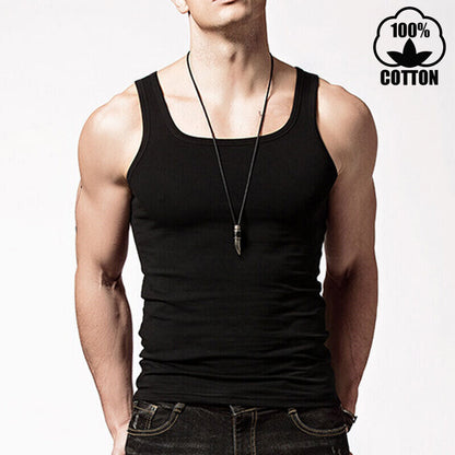 3 Packs Mens 100% Cotton Tank Top A-Shirt Wife Beater Undershirt Ribbed Black - PremiumBrandGoods