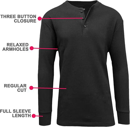 Men's Long Sleeve 3 Button Henley Waffle Knit Thermal Undershirt Tee
