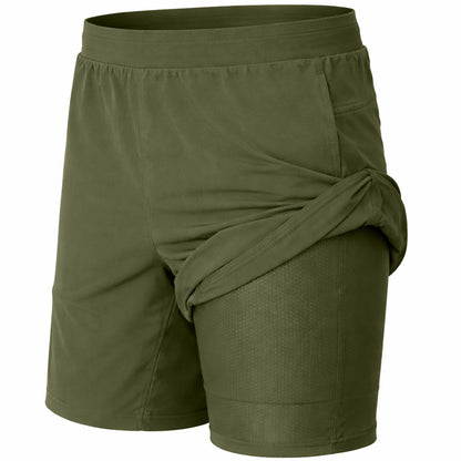 Men's 2-in-1 Running Shorts Quick Dry Stretch Athletic Gym Workout Shorts