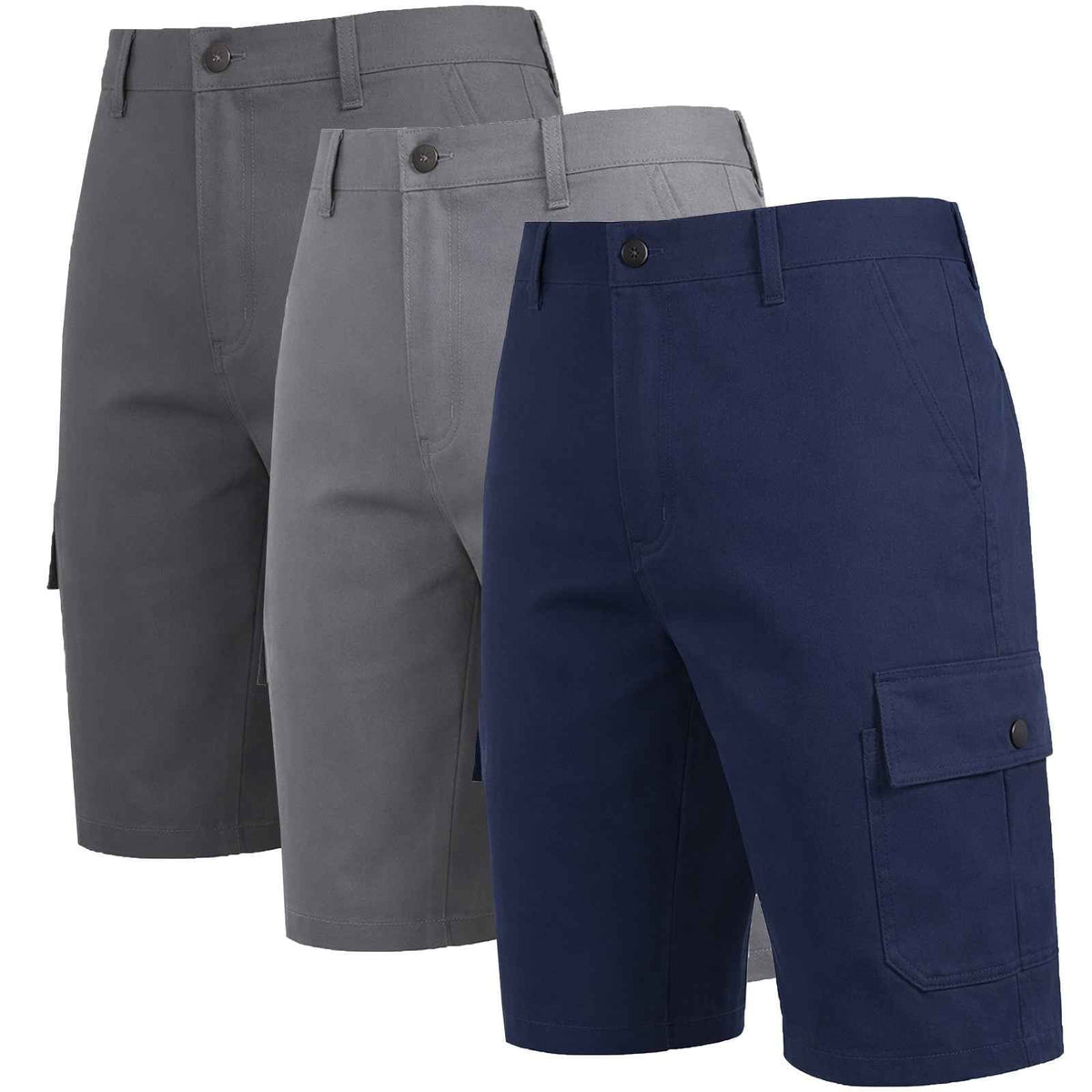 3-Pack Men's Cotton Flex Stretch Cargo Shorts W/o Belt