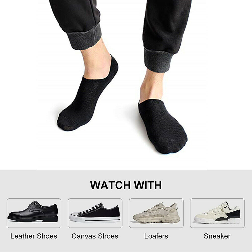 3-12 Pairs Mens No Show Invisible Nonslip Loafer Solid Boat Cotton Low Cut Socks - PremiumBrandGoods