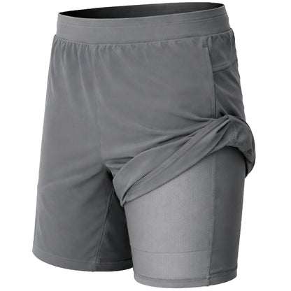 Men's 2-in-1 Running Shorts Quick Dry Stretch Athletic Gym Workout Shorts