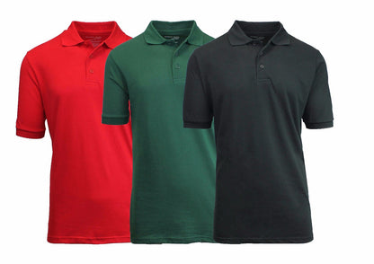 3 Pack - Men's Pique Polo Shirt - Uniform - Lounge- Casual