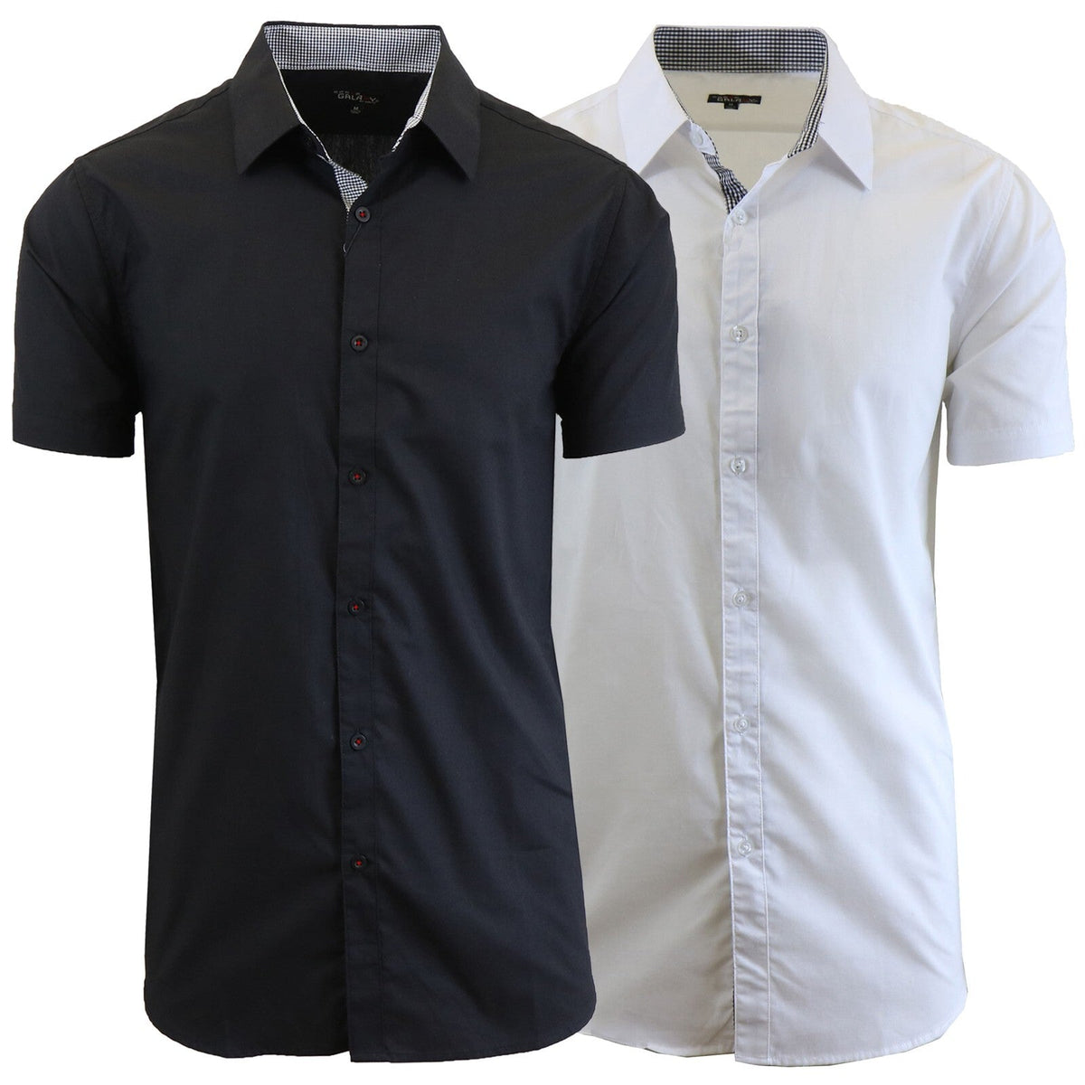 Men's Short Sleeve Dress Button Down Causal Shirt Fancy Solid Slim Fit 2 PACK NEW