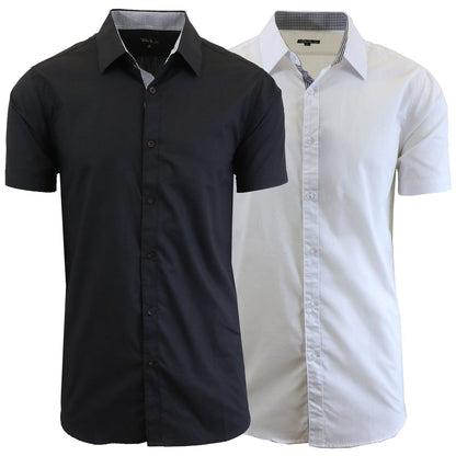 Men's Short Sleeve Dress Button Down Causal Shirt Fancy Solid Slim Fit 2 PACK NEW