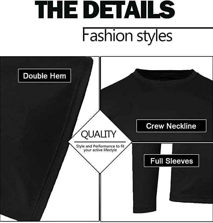 Mens Long Sleeve Crew Neck Performance Tees Layer Lounge Gym Work Casual NEW