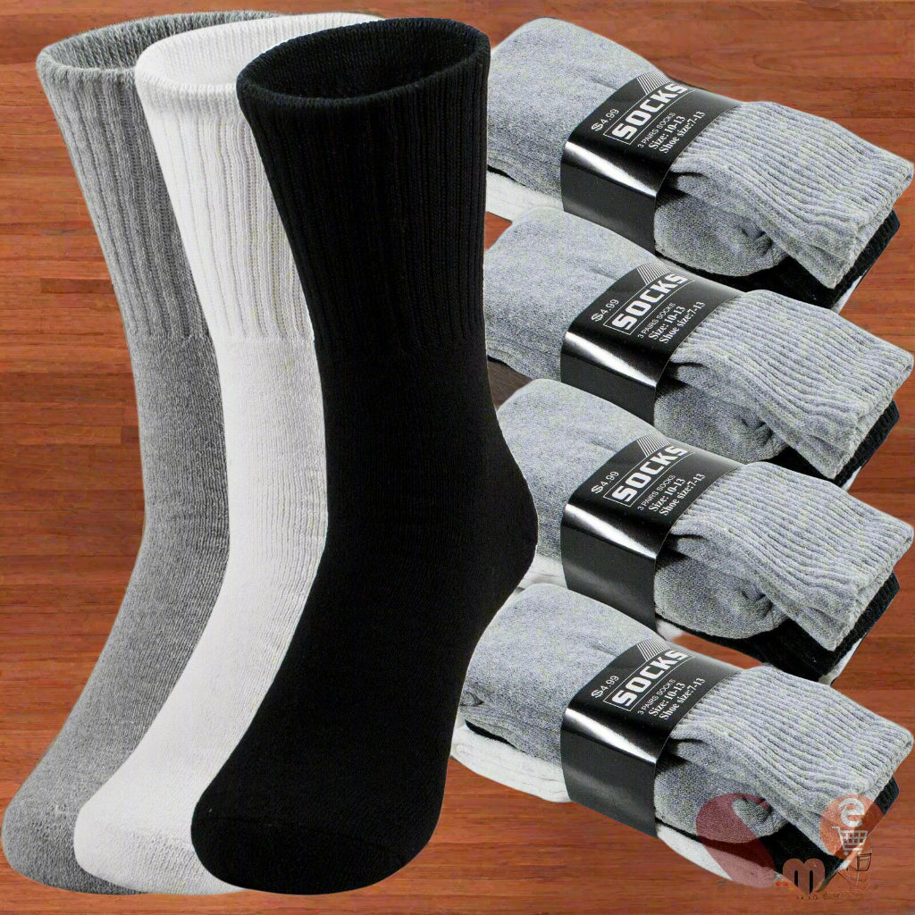 Lot 3-12 Pairs Mens Solid Sports Athletic Work Plain Crew Socks Size 9-11 10-13 - PremiumBrandGoods