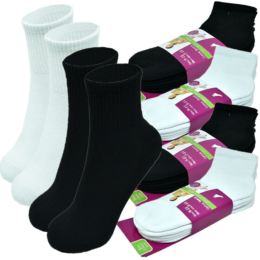 3-12 Pairs For Womens Ankle Athletic Crew Cotton Solid Cushioned Socks Size 9-11 - PremiumBrandGoods
