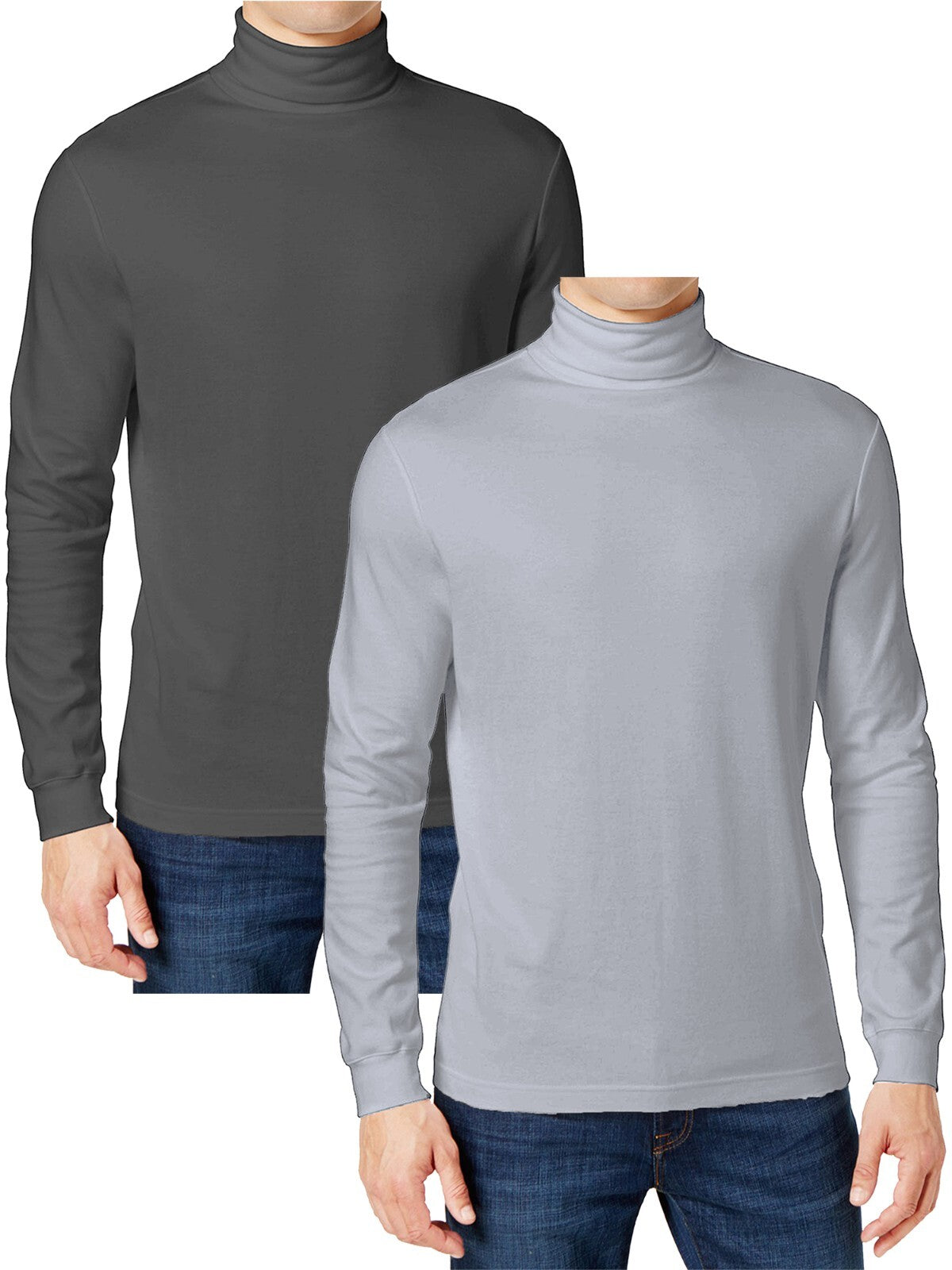 2-Pack Men's Long Sleeve Turtle Neck T-Shirt Tee Layer Cotton Blend Outerwear
