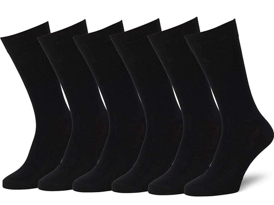 New 6 Pairs Mens Black Classic Dress Socks Calf Casual Fashion Crew Solid Sox - PremiumBrandGoods